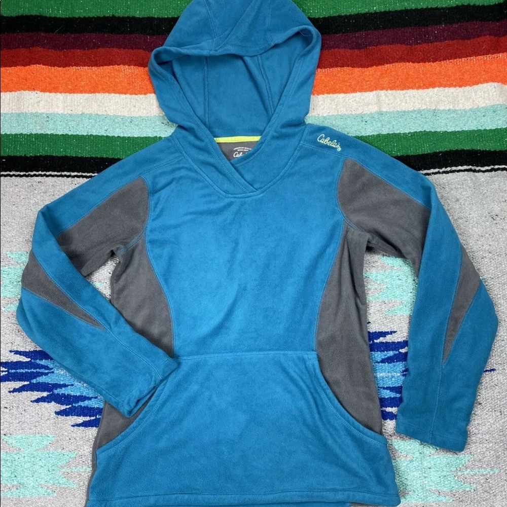 Cabela's Teal Blue/Gray Fleece Hoodie Pullover M